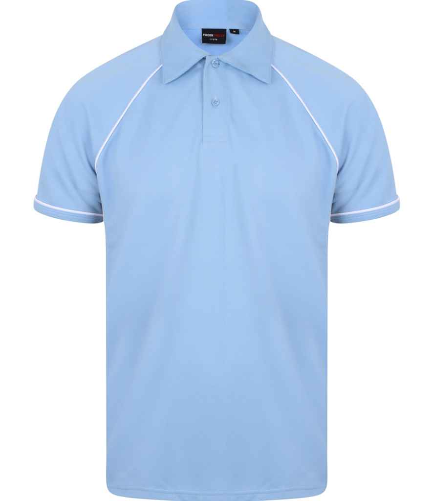 Finden + Hales Performance Piped Polo Shirt - Sky Blue/Navy/White