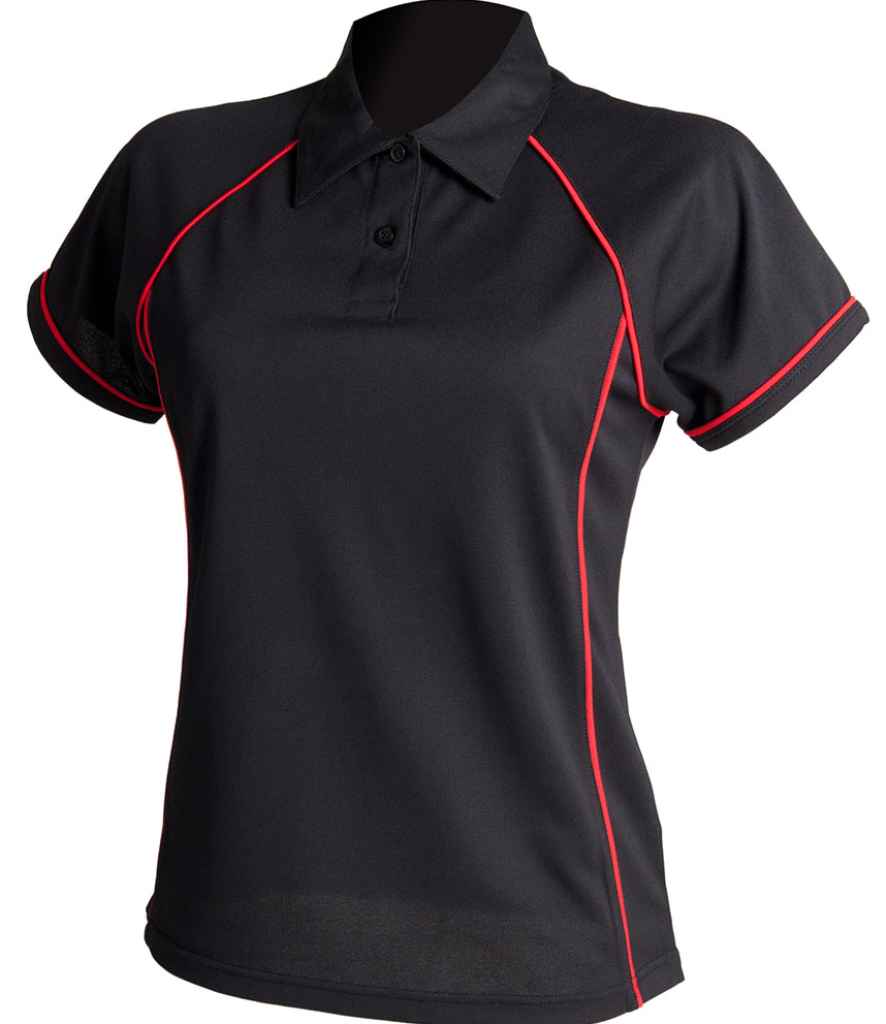 Finden + Hales Ladies Performance Piped Polo Shirt - Black/Red