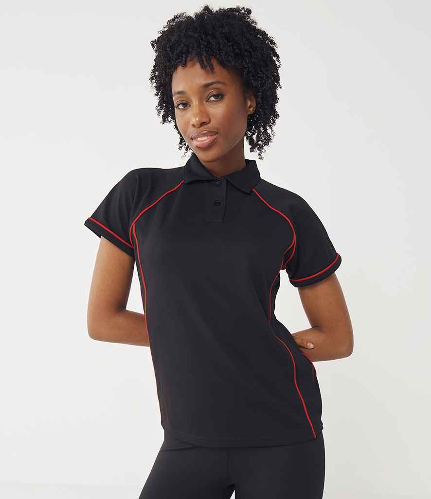Finden + Hales Ladies Performance Piped Polo Shirt - Black/Red