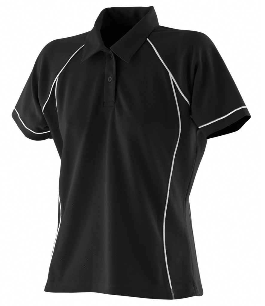 Finden + Hales Ladies Performance Piped Polo Shirt - Black/White