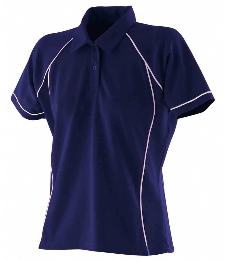Finden + Hales Ladies Performance Piped Polo Shirt - Navy/White