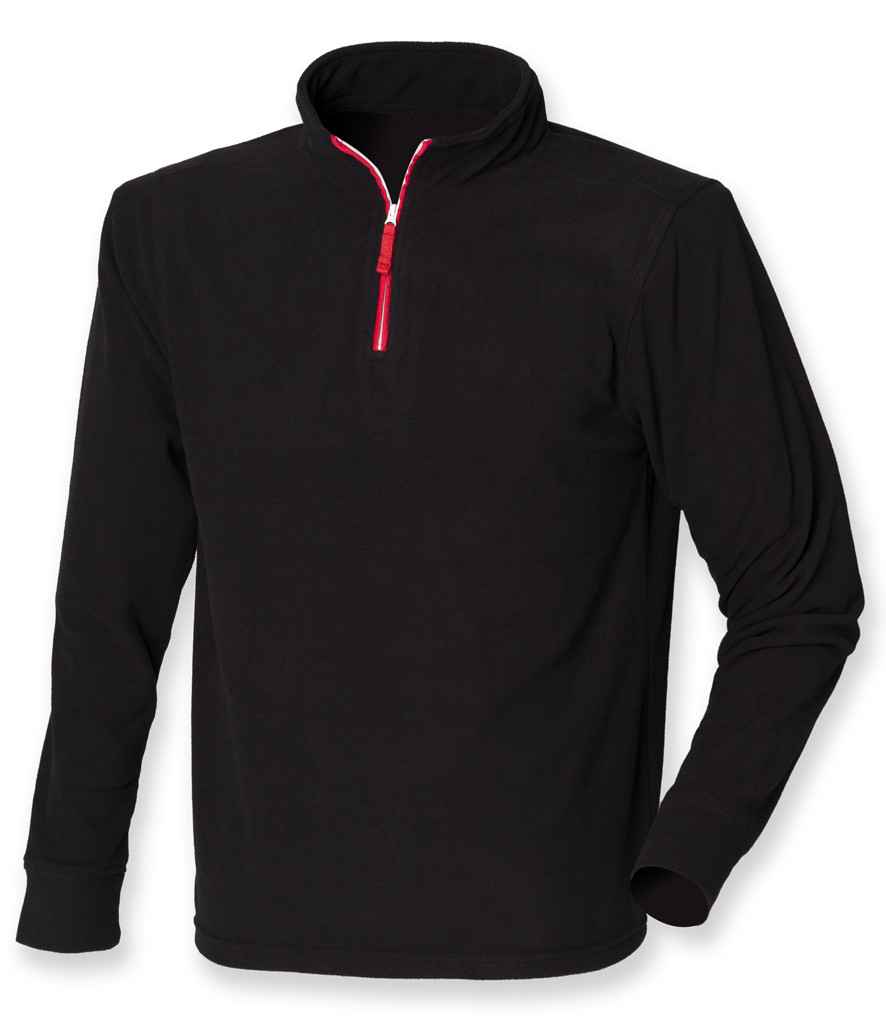 Finden + Hales Zip Neck Piped Micro Fleece - Black/Red