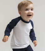 Larkwood Baby/Toddler Long Sleeve Baseball T-Shirt - White/Navy