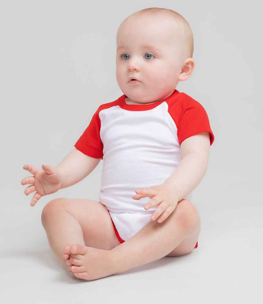 Larkwood Essential Short Sleeve Baby Baseball Bodysuit - White/Red