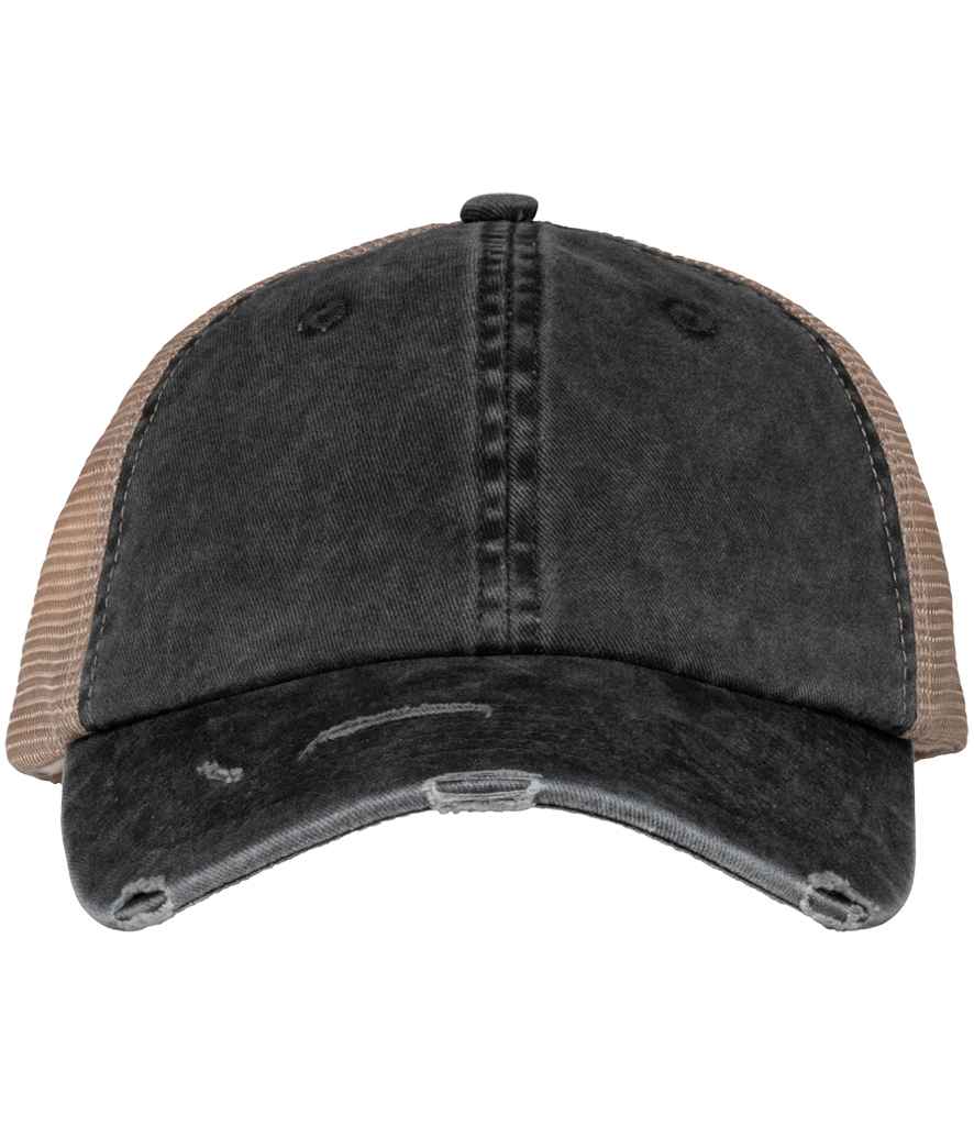 Native Spirit Washed Trucker Destroy Cap - Black/Beige