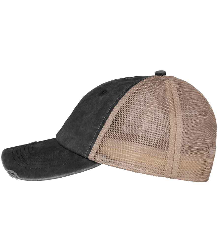 Native Spirit Washed Trucker Destroy Cap - Black/Beige