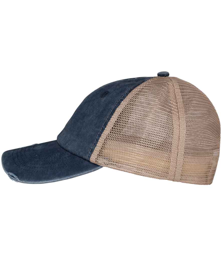 Native Spirit Washed Trucker Destroy Cap - Navy/Beige