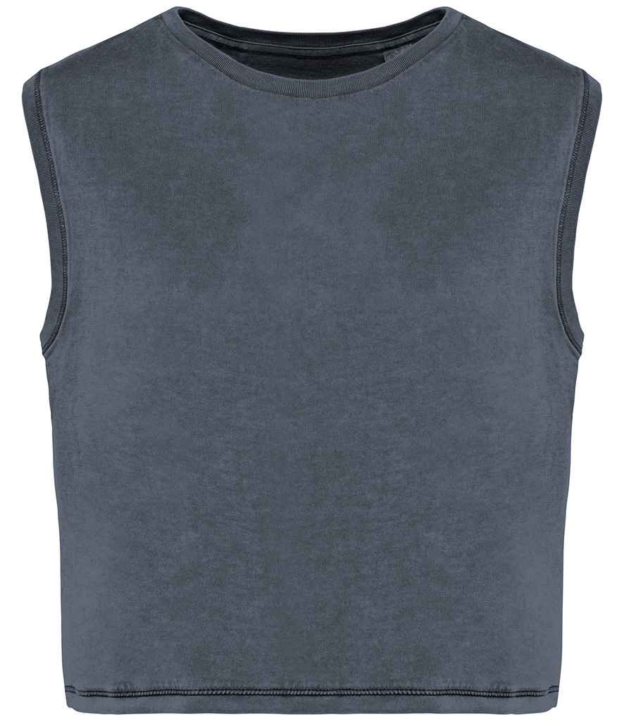 Native Spirit Ladies Cropped Tank Top - Washed Mineral Grey