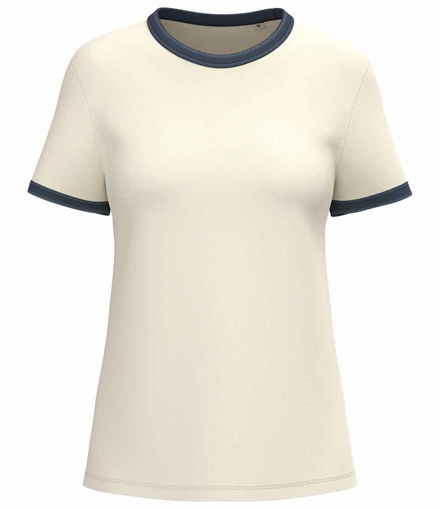 Native Spirit Ladies Ringer T-Shirt - Ivory/Washed Navy