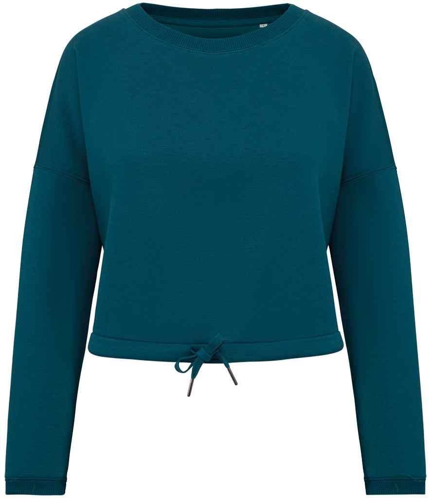 Native Spirit Ladies Oversized Cropped Sweatshirt - Peacock Green