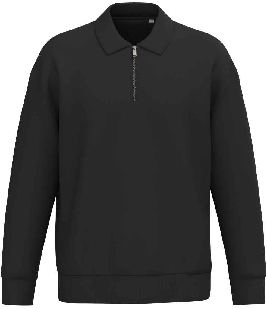 Native Spirit Unisex 1/4 Zip Sweatshirt with Polo Collar - Black