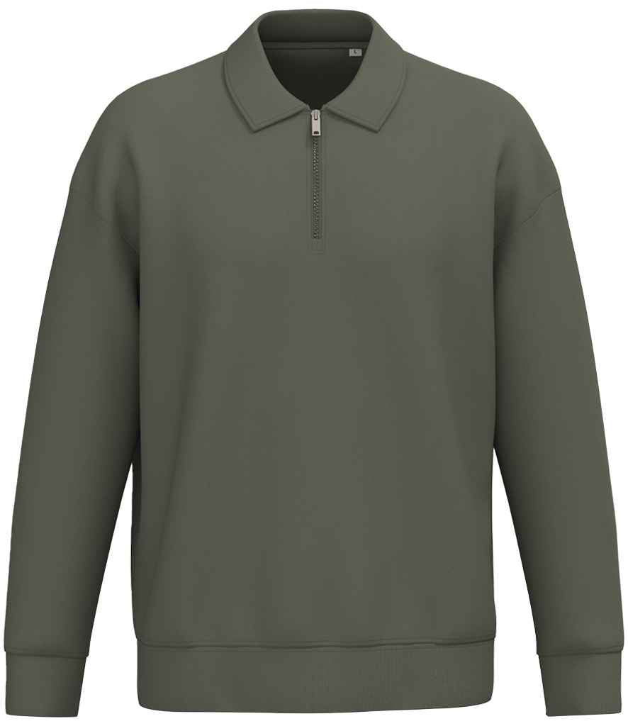 Native Spirit Unisex 1/4 Zip Sweatshirt with Polo Collar - Organic Khaki