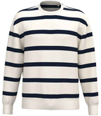 Native Spirit Unisex Striped Crew Neck Sweatshirt - Ivory/Navy Stripes