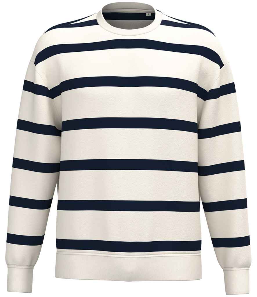 Native Spirit Unisex Striped Crew Neck Sweatshirt - Ivory/Navy Stripes