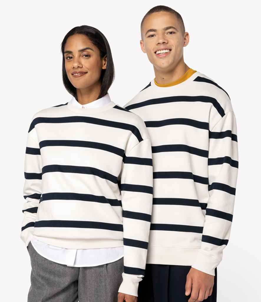 Native Spirit Unisex Striped Crew Neck Sweatshirt - Ivory/Navy Stripes