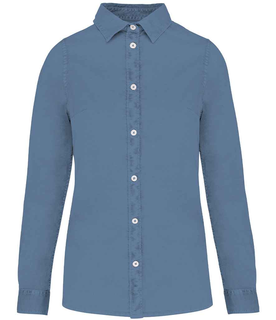 Native Spirit Ladies Washed Long Sleeve Shirt - Washed Cool Blue