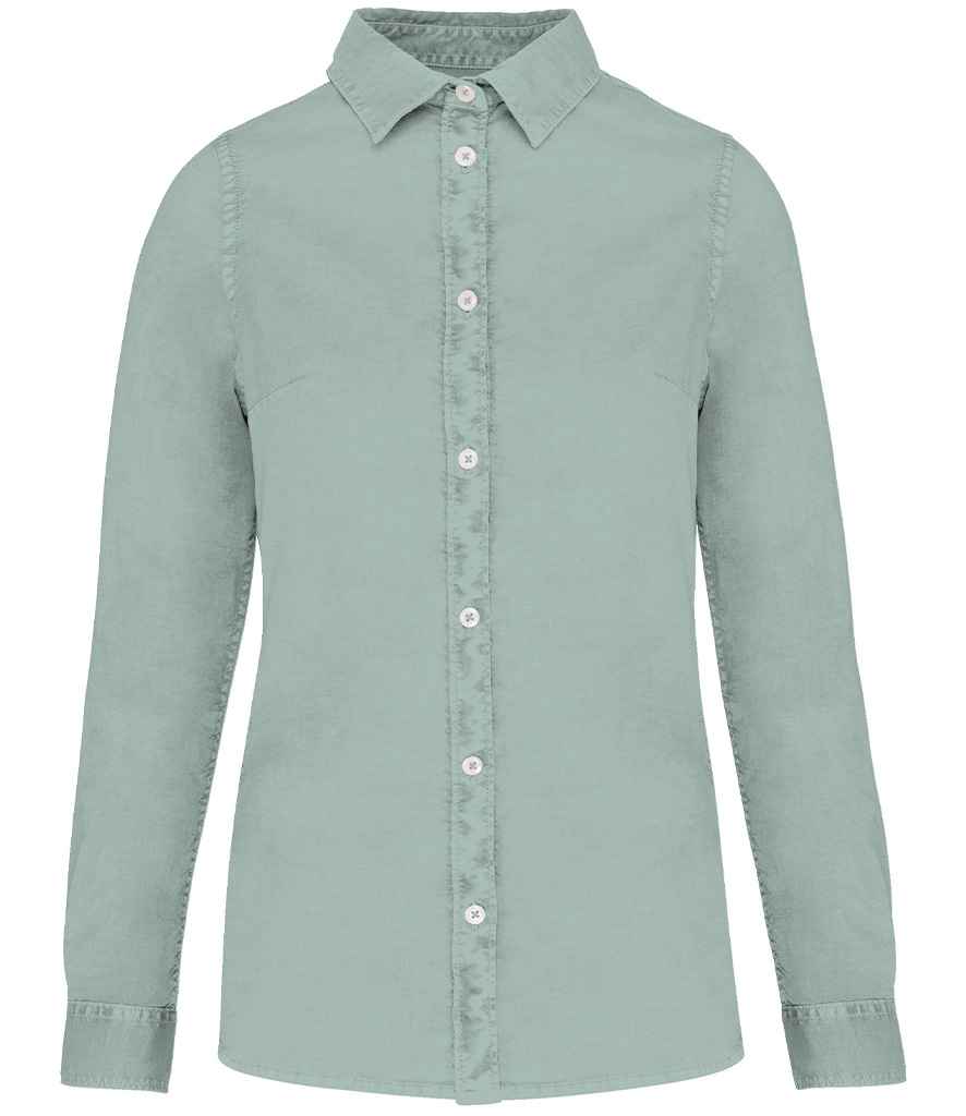 Native Spirit Ladies Washed Long Sleeve Shirt - Washed Jade Green