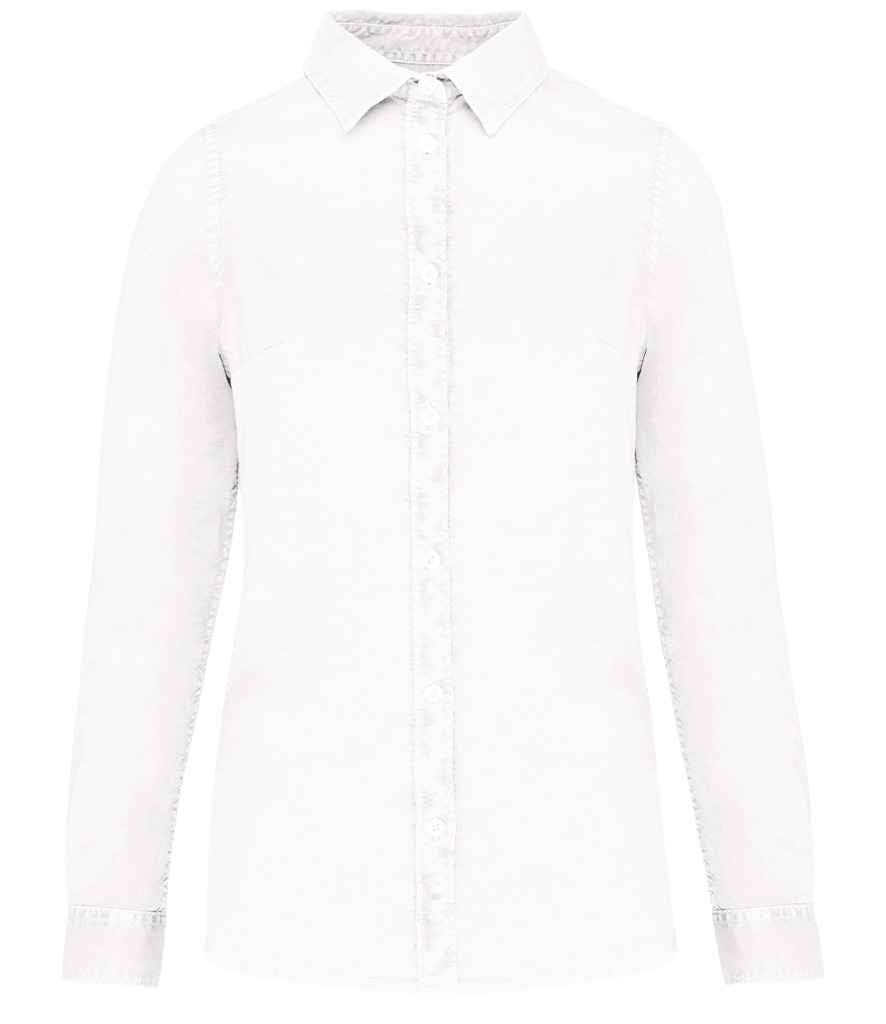 Native Spirit Ladies Washed Long Sleeve Shirt - Washed White