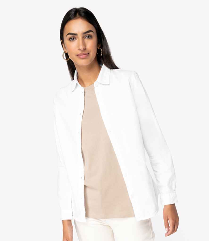 Native Spirit Ladies Washed Long Sleeve Shirt - Washed White
