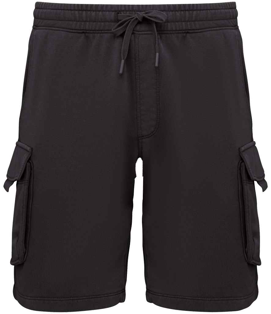 Native Spirit French Terry Washed Effect Cargo Shorts - Washed Black