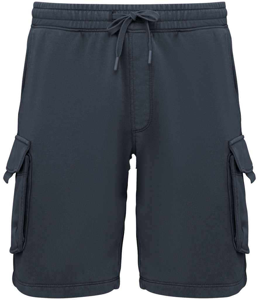Native Spirit French Terry Washed Effect Cargo Shorts - Washed Navy