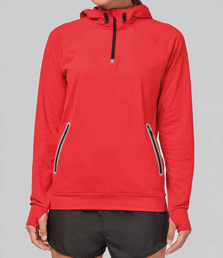 Proact Zip Neck Hooded Sweatshirt - Red