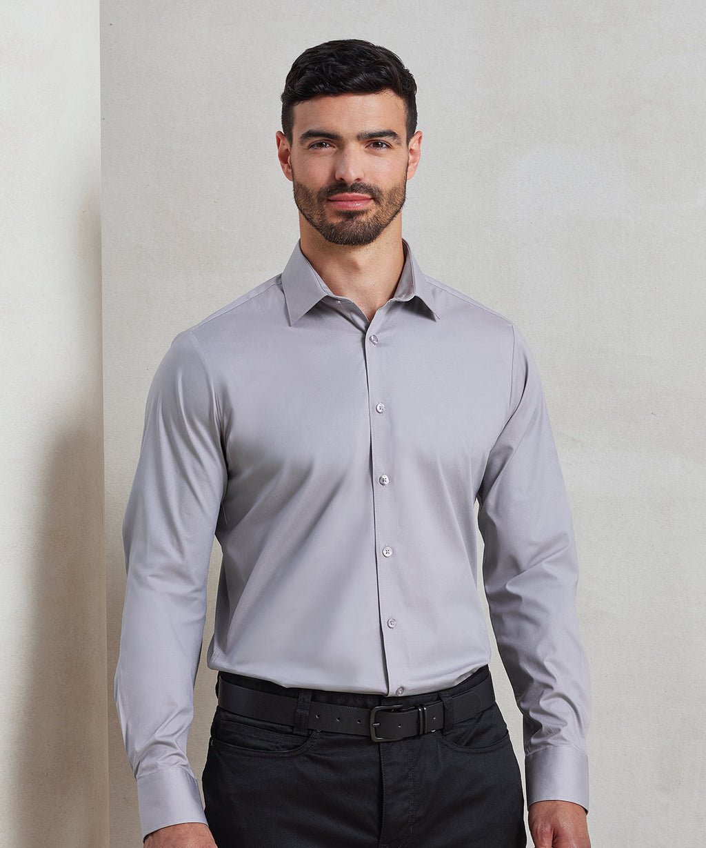 Stretch fit cotton poplin long sleeve shirt