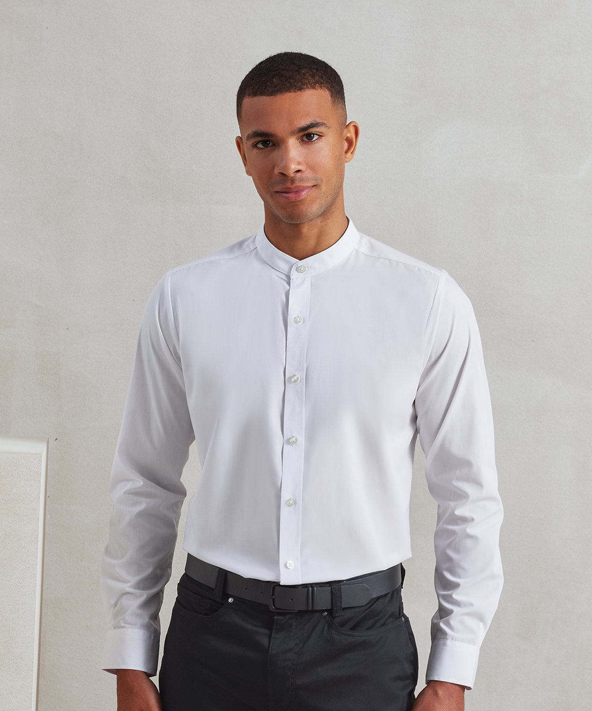 Banded collar grandad long sleeve shirt