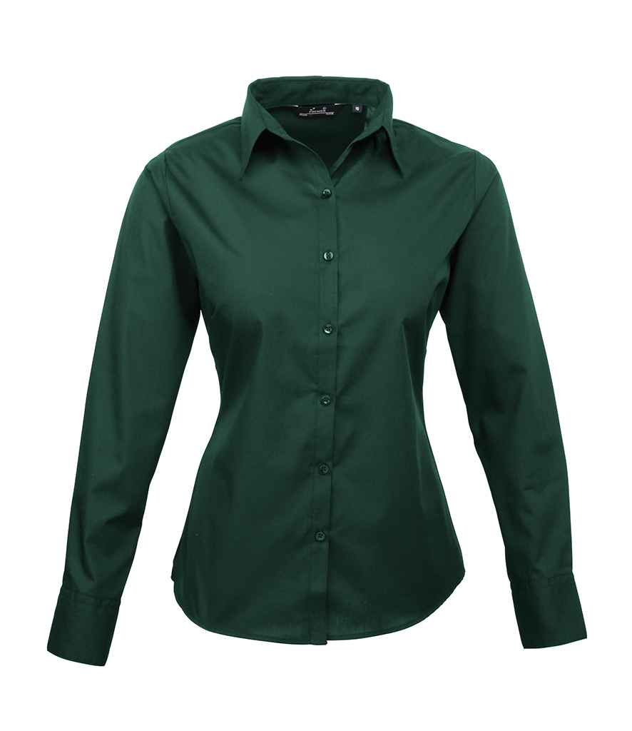 Premier Ladies Long Sleeve Poplin Blouse - Bottle Green