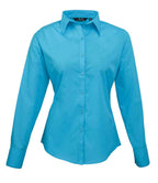 Premier Ladies Long Sleeve Poplin Blouse - Turquoise Blue