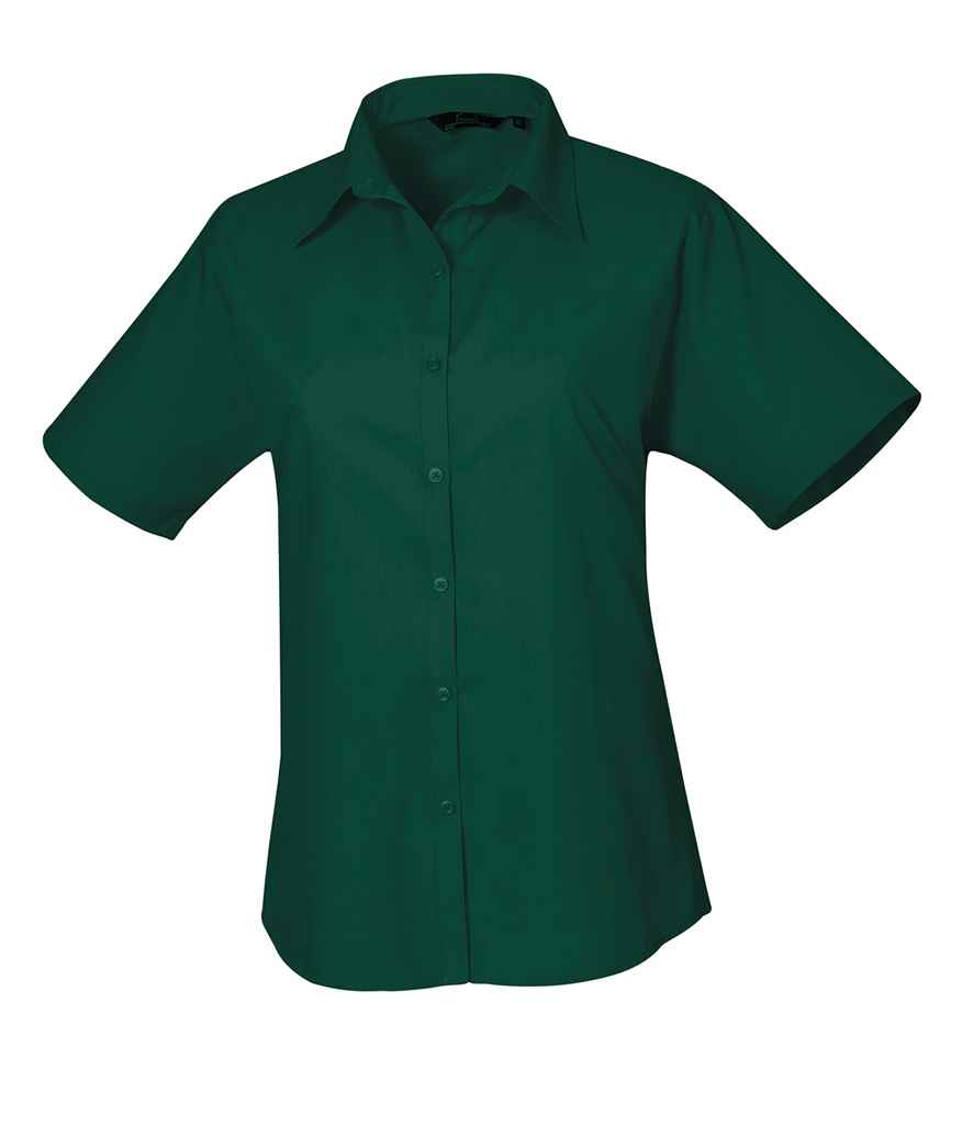 Premier Ladies Short Sleeve Poplin Blouse - Bottle Green