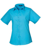Premier Ladies Short Sleeve Poplin Blouse - Turquoise Blue