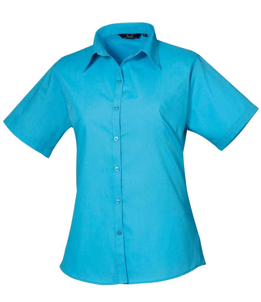 Premier Ladies Short Sleeve Poplin Blouse - Turquoise Blue
