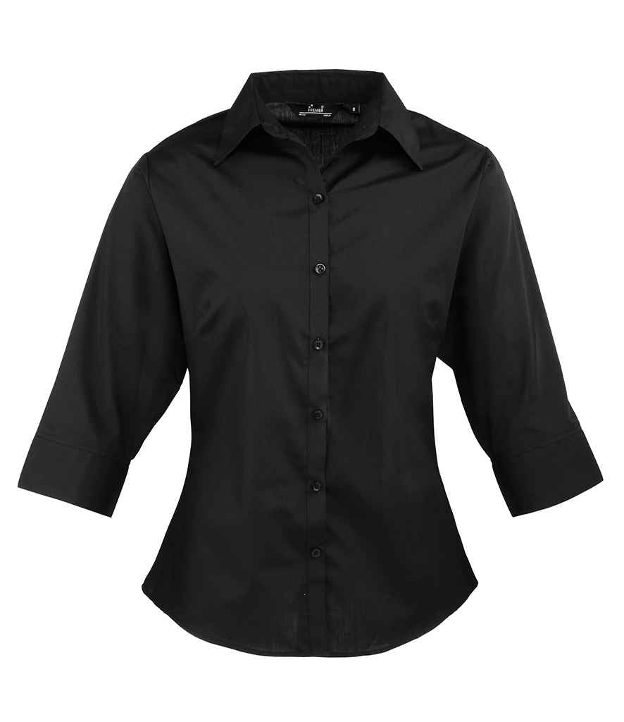 Premier Ladies 3/4 Sleeve Poplin Blouse - Black