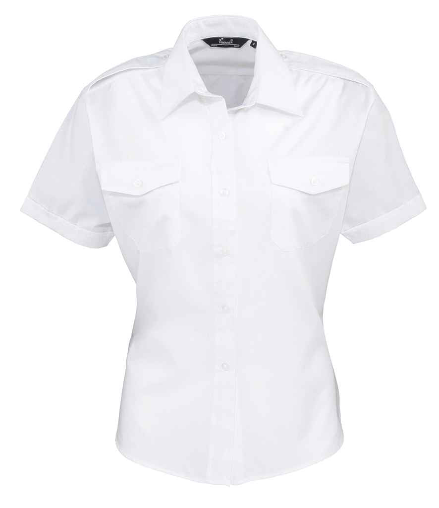 Premier Ladies Short Sleeve Pilot Shirt - White
