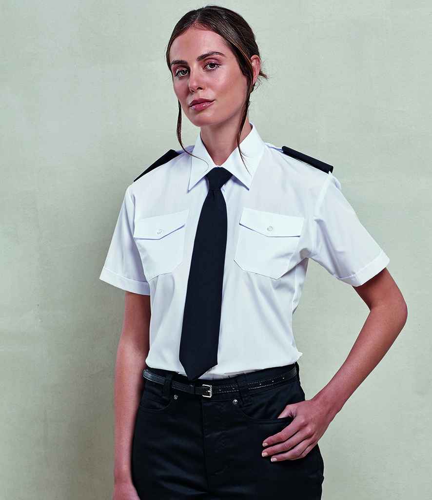 Premier Ladies Short Sleeve Pilot Shirt - White
