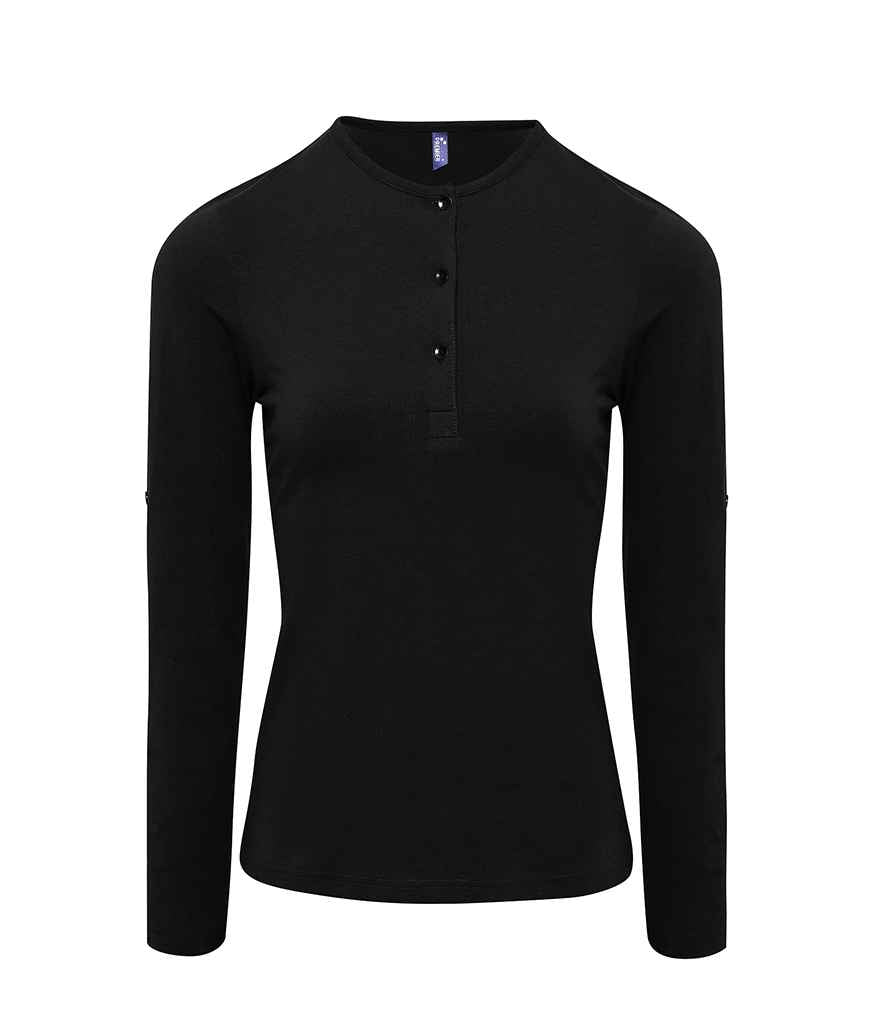 Premier Ladies Long John Roll Sleeve T-Shirt - Black