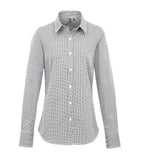 Premier Ladies Gingham Long Sleeve Shirt - Black/White