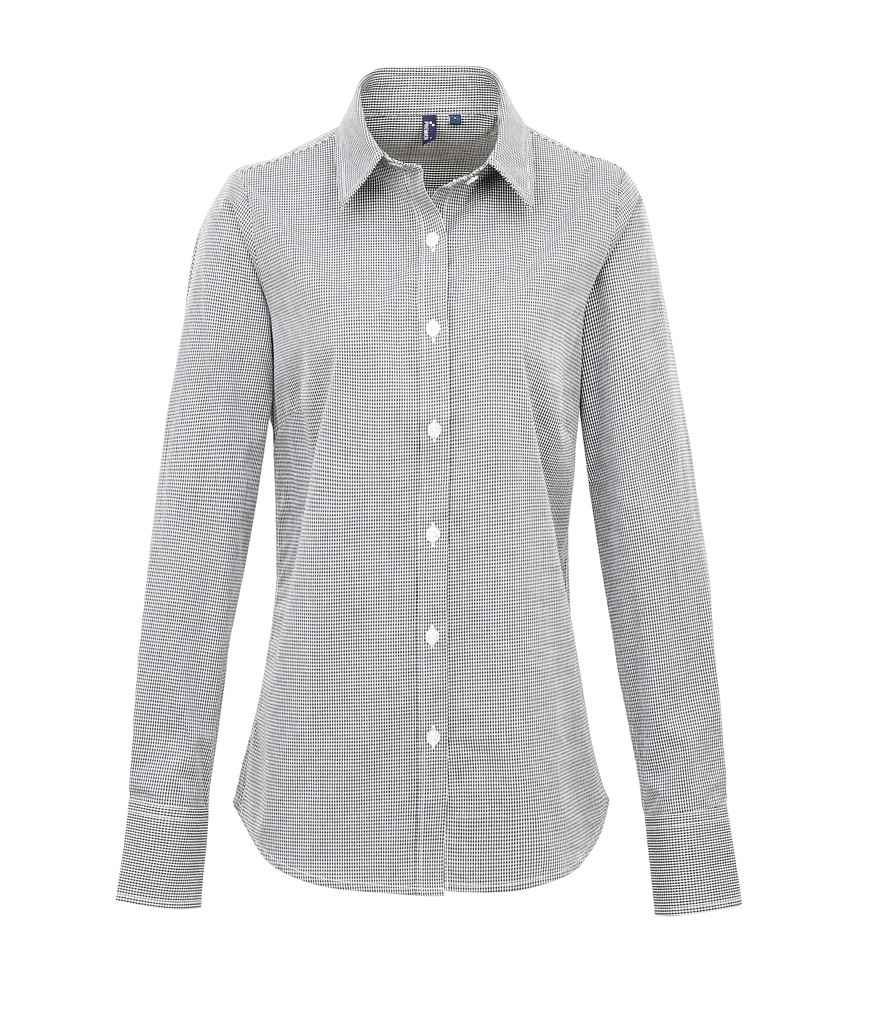 Premier Ladies Gingham Long Sleeve Shirt - Black/White