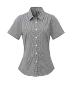Premier Ladies Gingham Short Sleeve Shirt - Black/White