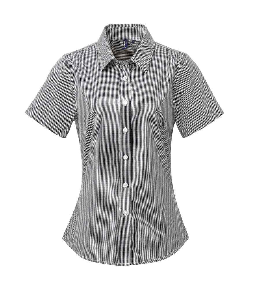 Premier Ladies Gingham Short Sleeve Shirt - Black/White