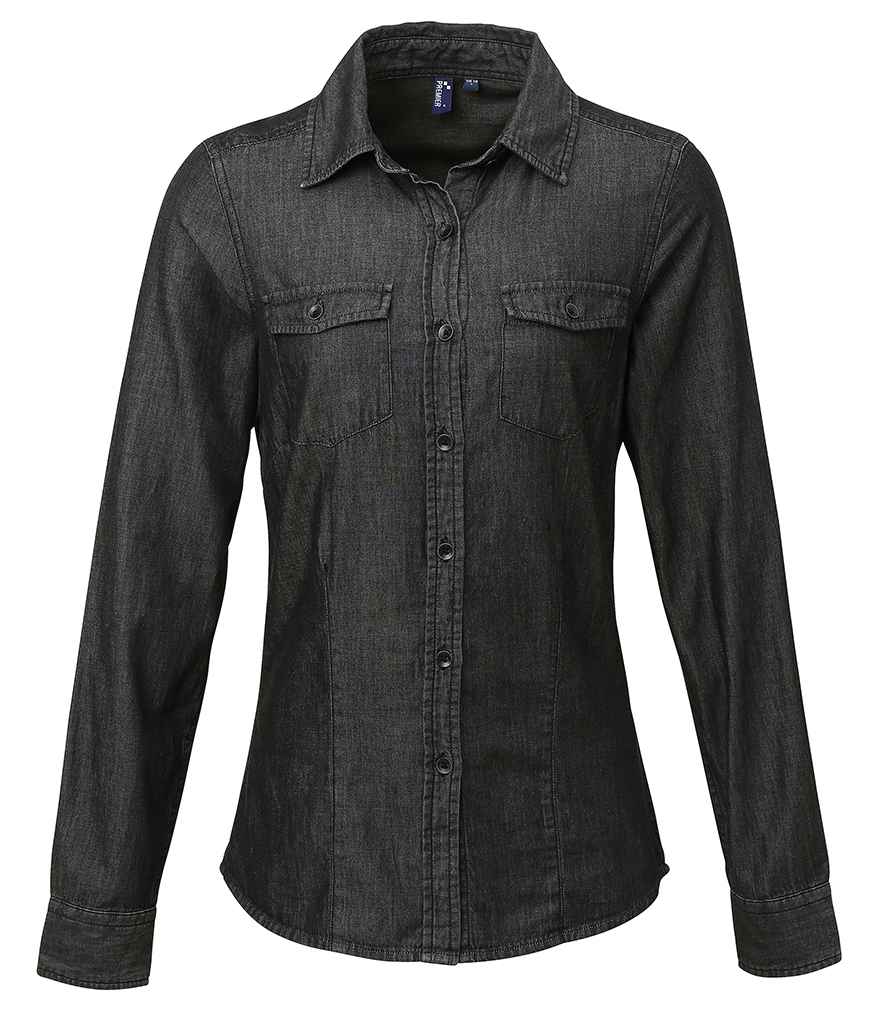 Premier Ladies Jeans Stitch Denim Shirt - Black Denim