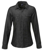 Premier Ladies Jeans Stitch Denim Shirt - Black Denim