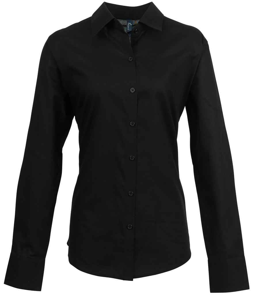 Premier Ladies Signature Long Sleeve Oxford Shirt - Black