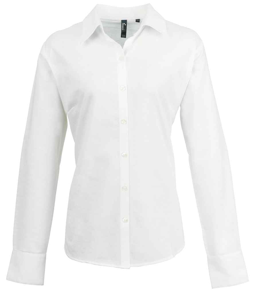 Premier Ladies Signature Long Sleeve Oxford Shirt - White
