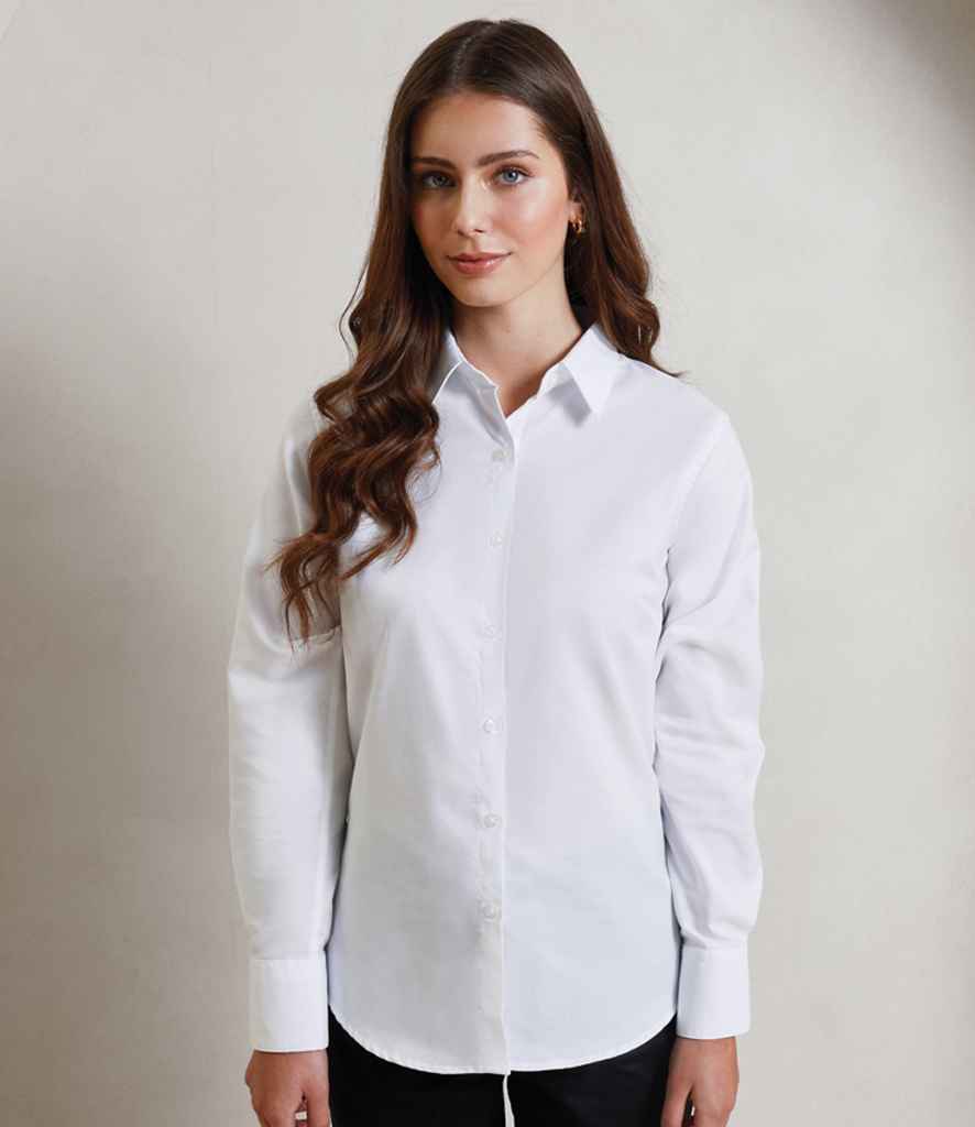 Premier Ladies Signature Long Sleeve Oxford Shirt - White