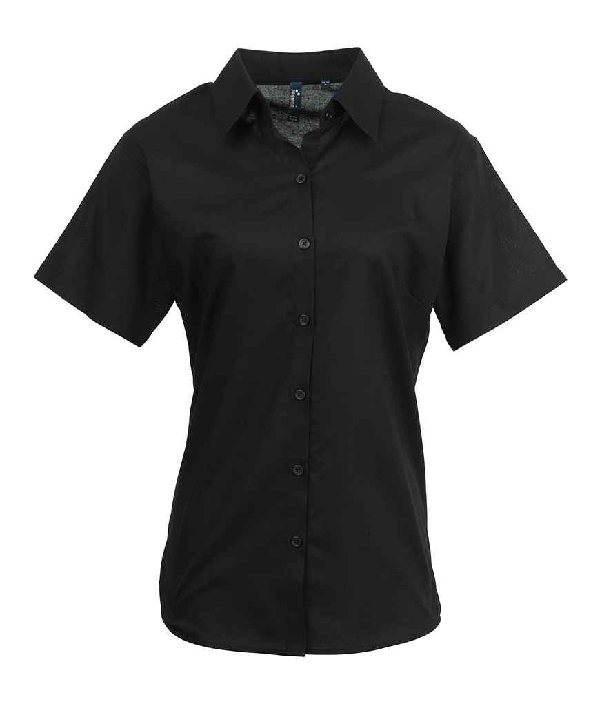 Premier Ladies Signature Short Sleeve Oxford Shirt - Black