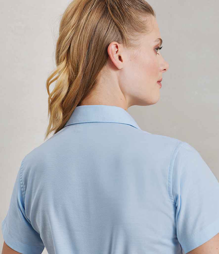 Premier Ladies Signature Short Sleeve Oxford Shirt - Light Blue