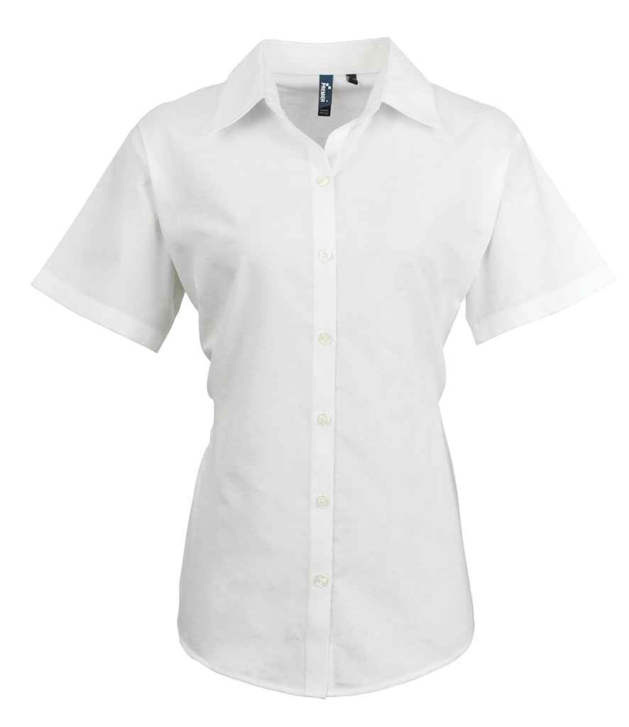Premier Ladies Signature Short Sleeve Oxford Shirt - White