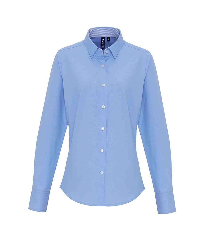 Premier Ladies Long Sleeve Striped Oxford Shirt - Oxford Blue